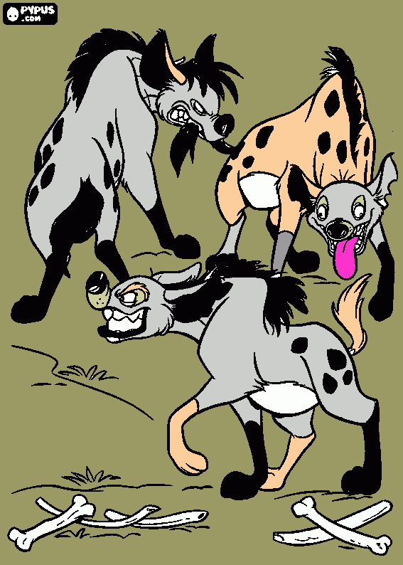 three hyenas coloring page