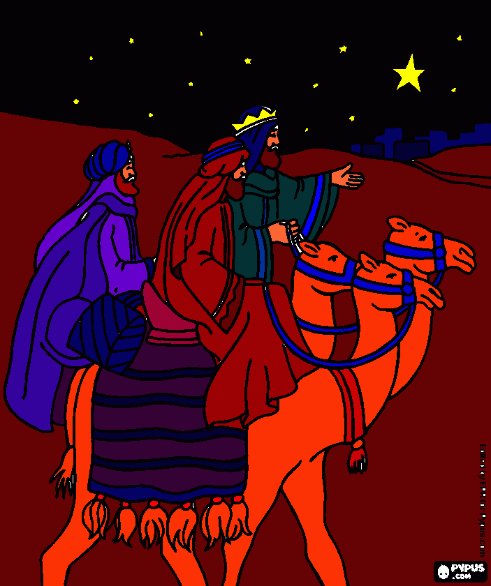 Three Wise Men goimg to Bethlehem coloring page