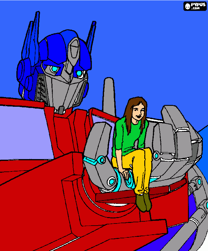 Transformer with the girl coloring page
