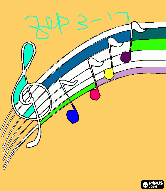 Treble cleff with notes  coloring page