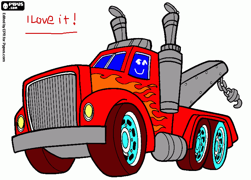 Truck rolling back to sender! coloring page