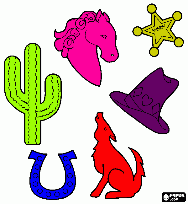 Typical images of the Wild West: coloring page