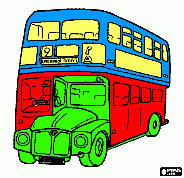 Typical urban double-decker bus in London, England coloring page coloring page