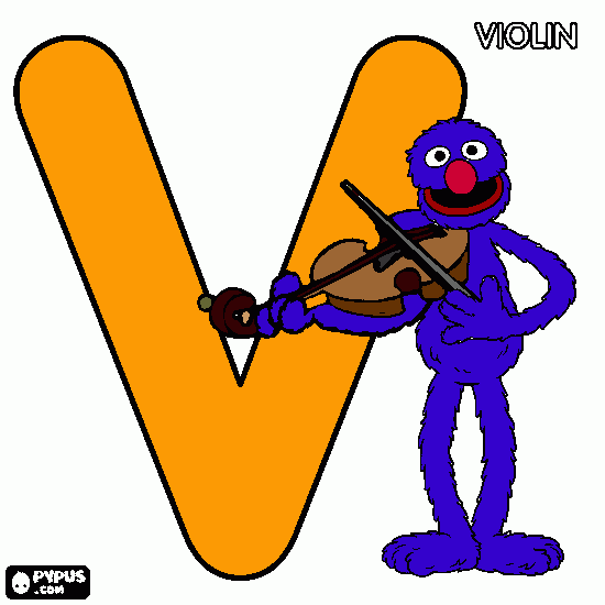 V - grover violin coloring page