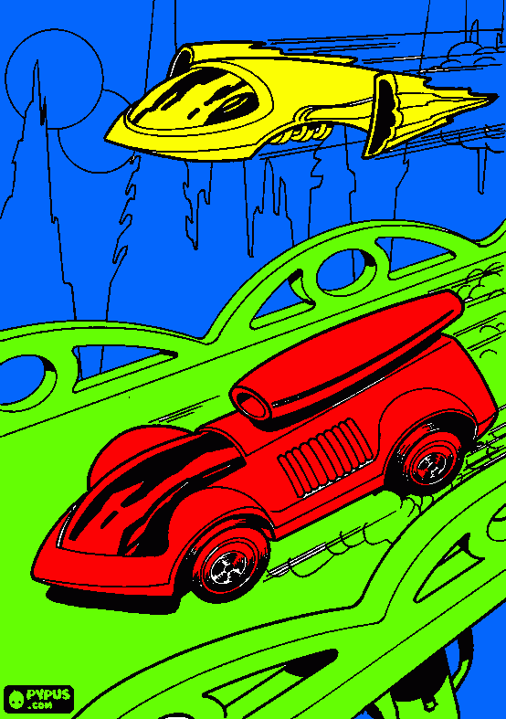 Vehicles of science fiction in an alien world from Hot Wheels  coloring page