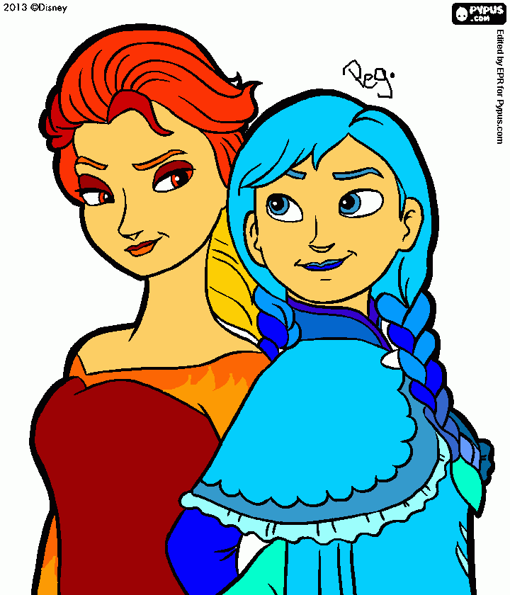 Water Anna, Fire Elsa. coloring page