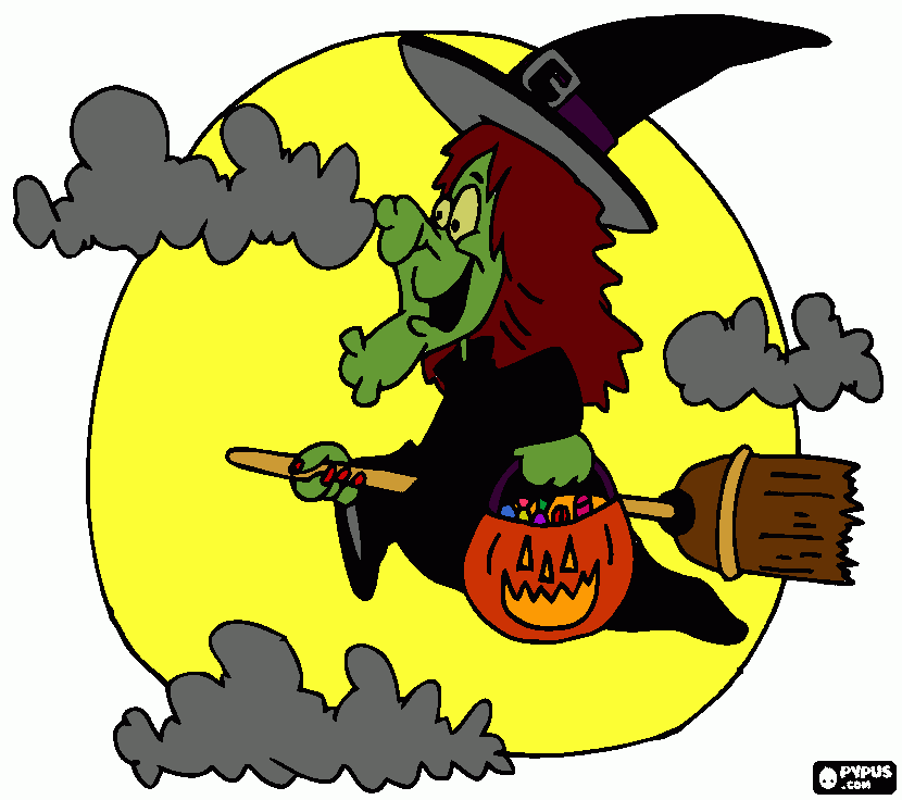Witch with moon coloring page