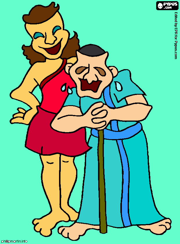 Woman helping hold man coloring page