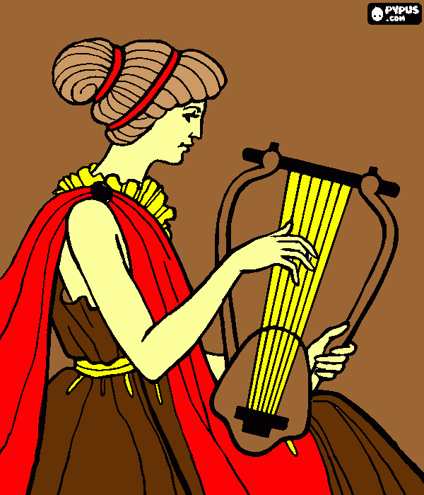 woman with harp coloring page