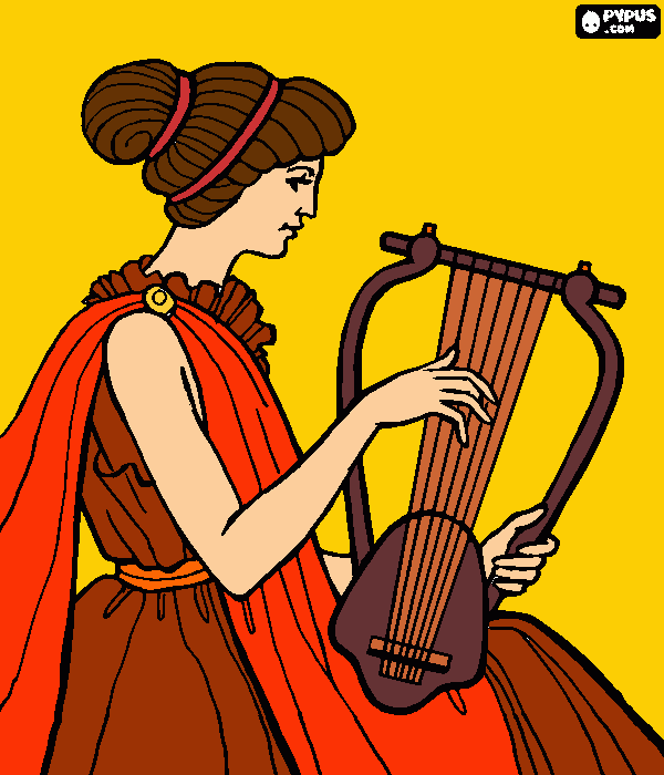 women with harp coloring page