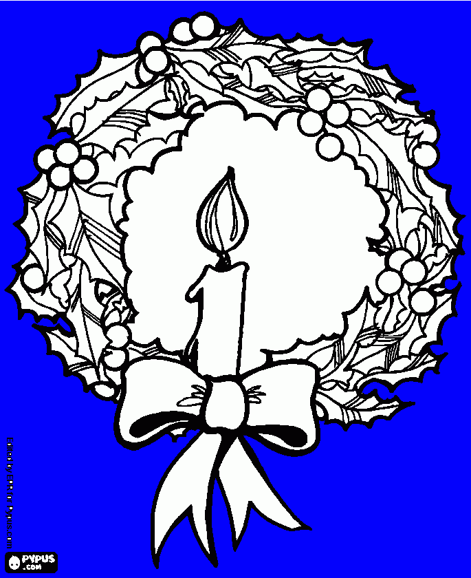 wreath with lit candle coloring page