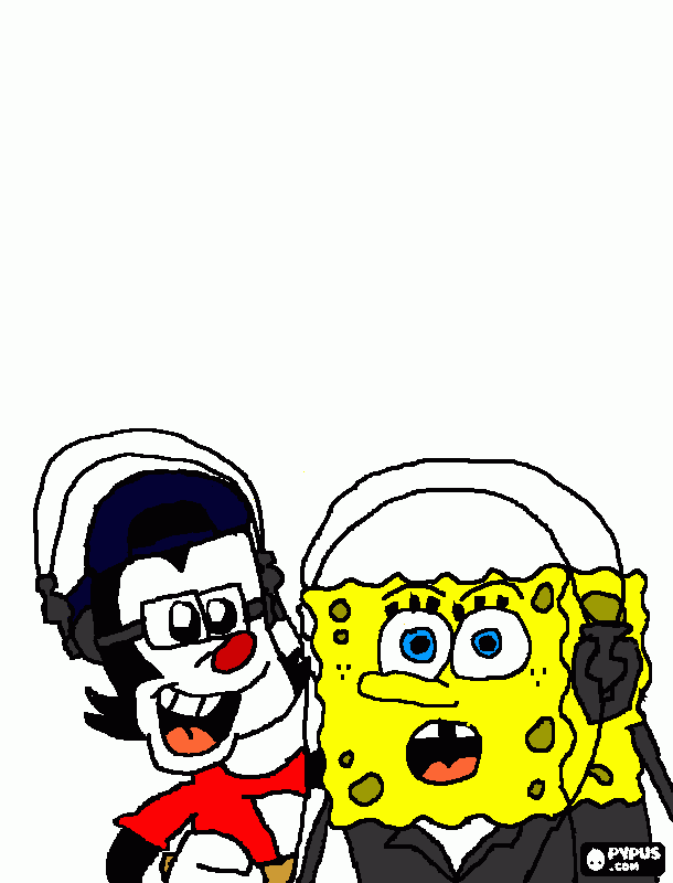 Yakko and Spongebob in Recording Booth coloring page