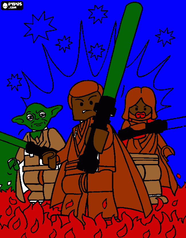 Yoda, Anakin Skywalker, and Obi-Wan Kenobi coloring page