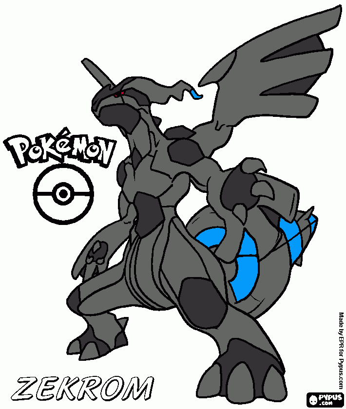 Zekrom the mighty dragon/electric pokemon! coloring page