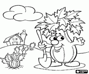 A animated vegetable working in the vegetable garden coloring page