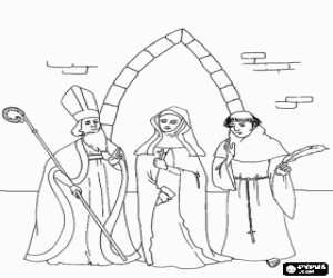 A bishop, a nun and a monk or a friar, members of the clergy coloring page