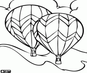 A couple of balloons flying over the mountains coloring page