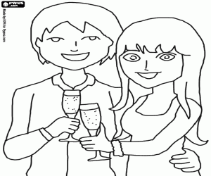 A couple toasting with champagne or champagne at midnight coloring page