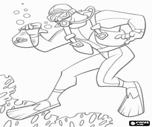A diver catches Nemo coloring page