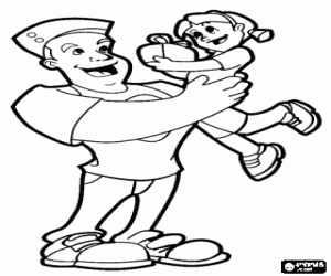 A father with his daughter in arms while she is giving the gift  coloring page