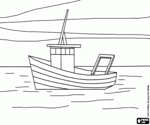 A fishing boat sailing in the calm sea coloring page
