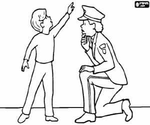 A police officer listening carefully to the explanations of a child coloring page
