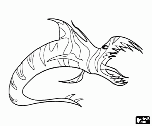 A strange dragon with its mouth wide open coloring page