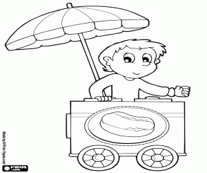 A street vendor with his cart selling food coloring page