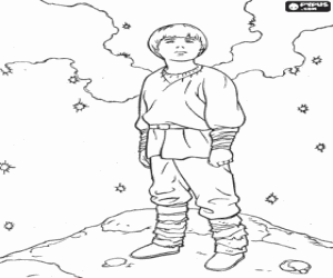A young Anakin Skywalker contemplating the starry sky coloring page