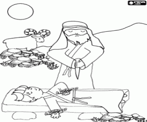 Abraham in the sacrifice his son Isaac and the ram that saved the life of his firstborn coloring page