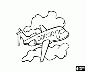 Air passenger jet in the clouds coloring page