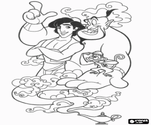 Aladdin, his monkey Abu and the Genie of the Magical Lamp  coloring page