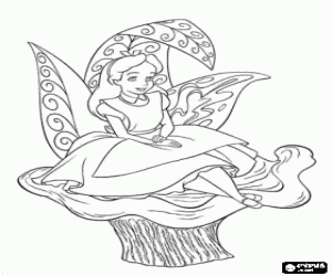Alice resting sitting on a huge mushroom coloring page