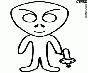 Alien with a weapon coloring page
