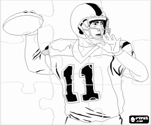 American Football Puzzle - The quarterback in action, ready to attempt a forward pass coloring page