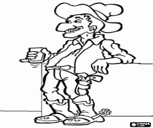 An old cowboy is drinking a whiskey in the Saloon, typical bar of the American West coloring page
