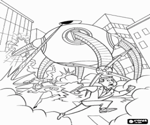 An Omnidroid, the intelligent and destructive robot developed by Syndrome in action during the destruction of the city coloring page