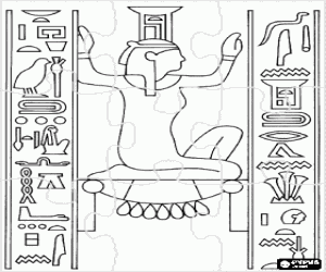  Ancient Egypt puzzle - Egyptian stone engraved with the representation of a goddess with inscriptions or hieroglyphics coloring page
