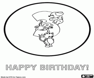 Animal Birthday Card for children 3 years coloring page