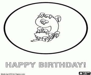 Animal Birthday Card for children 9 years coloring page