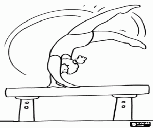 Artistic gymnastics - Exercise in the balance beam coloring page