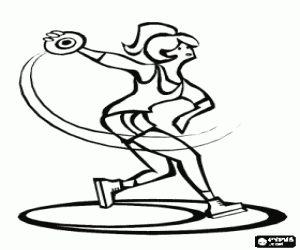 Athlete in the throwing circle realising the movements for the discus throw coloring page