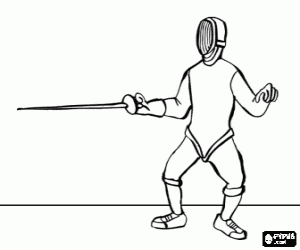 Athlete prepared for an assault with a sword in a fencing duel coloring page