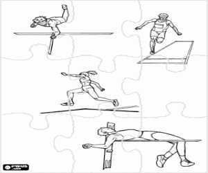 Athletics puzzle - Pole vault, long jump, triple jump and high jump coloring page