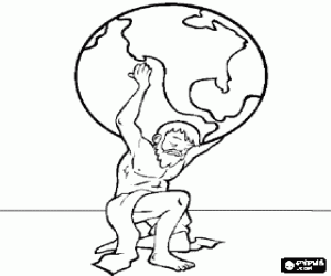 Atlas, titan in greek mythology that sustains the earth on his shoulders coloring page