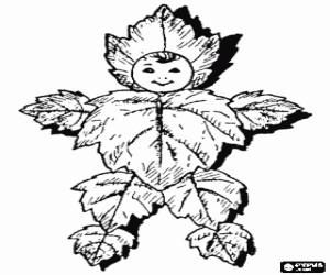 Autumn doll made of dried leaves coloring page