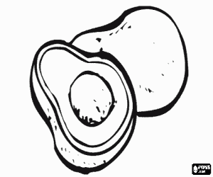 Avocado, whole fruit and fruit in middle section with seed coloring page