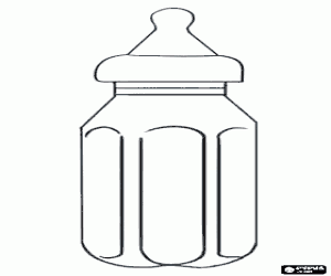 Baby bottle, container with a nipple or teat that is used to give liquids to babies coloring page