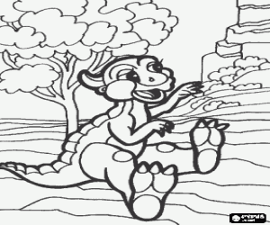 Baby dinosaur sitting on the ground coloring page