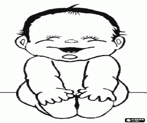 Baby, happy, seated on the floor coloring page